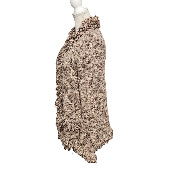NINE WEST Cardigan Sweater Women Large Brown Wool Blend Y2K Ruffle Trim Shaggy - Picture 5 of 13